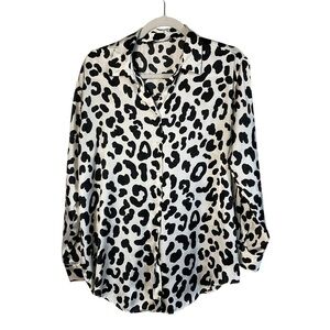 Zara Black and White Button Down Dress Shirt Collar Blouse